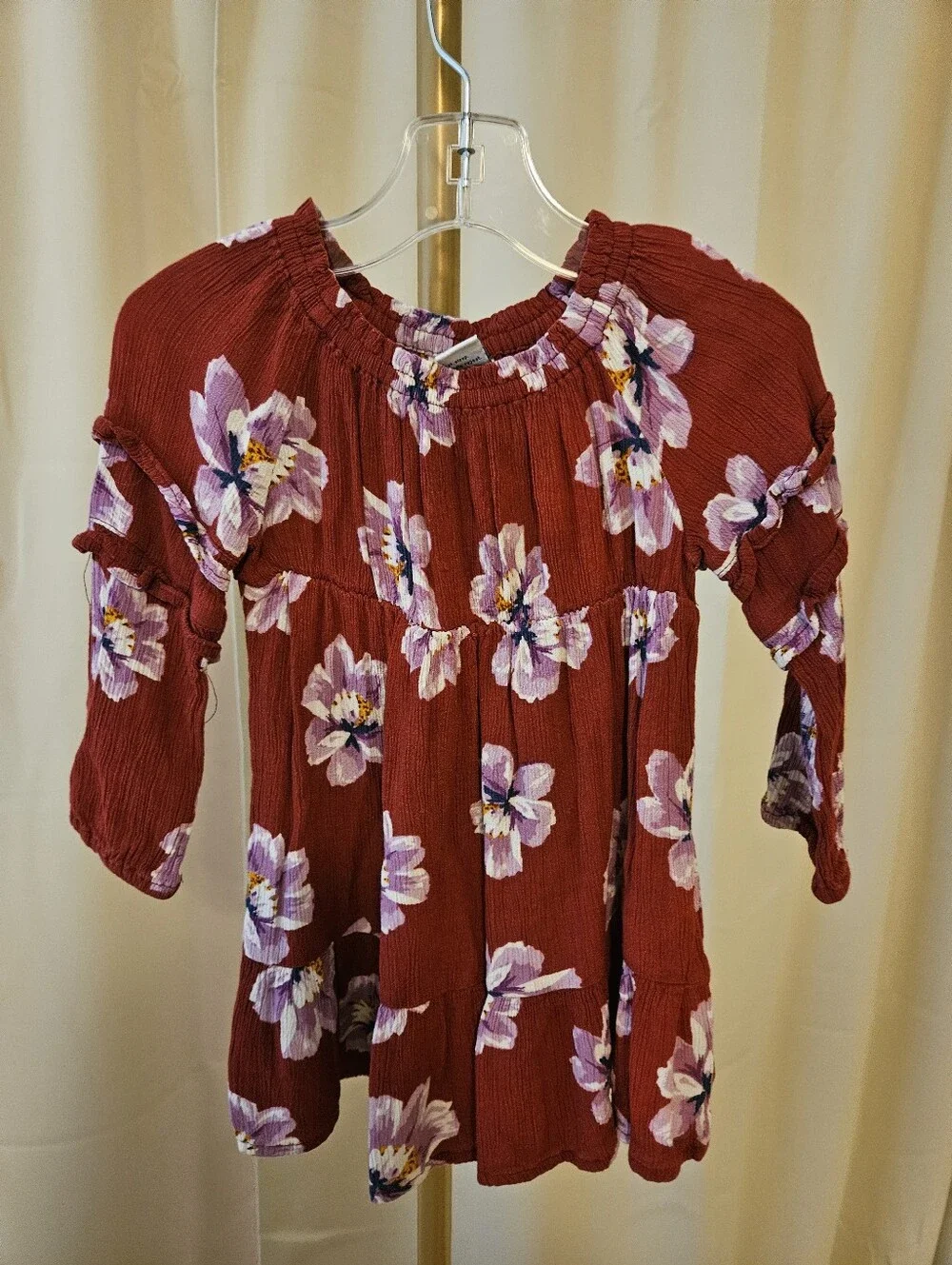 Old Navy Burgundy Floral Crinkle Empire Waist Dress 18-24M